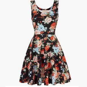 Floral Print Scoop Neck Flare Dress